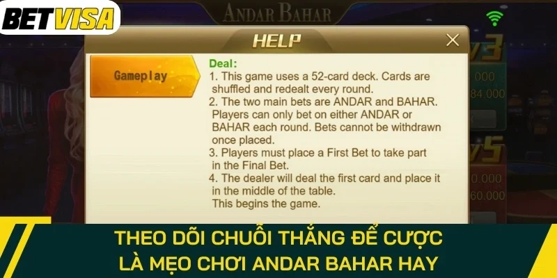 Theo dõi chuỗi thắng để cược là mẹo chơi Andar Bahar hay